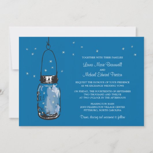 Mason Jar en Fireflies Wedding Invitations Kaart (Voorkant)