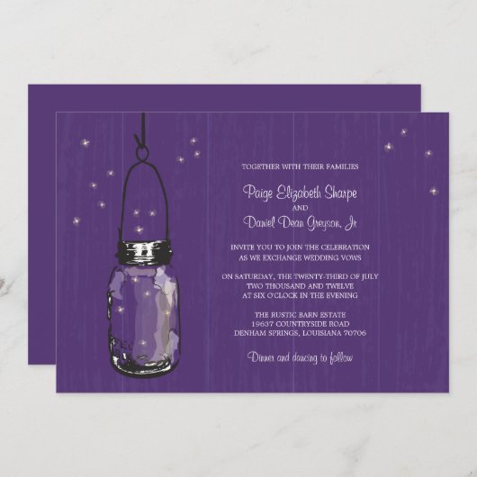 Mason Jar en Fireflies Wedding Invitations Kaart (Voorkant / Achterkant)