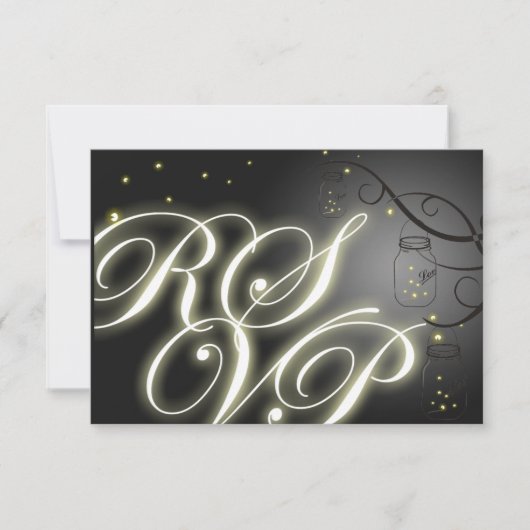 Mason Jar en Firefly RSVP - Black White Kaartje (Voorkant)