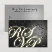Mason Jar en Firefly RSVP - Black White Kaartje (Voorkant / Achterkant)