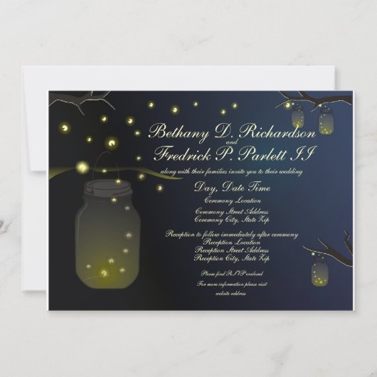Mason Jar en Firefly Wedding Invitation & details Kaart (Voorkant)