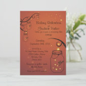 Mason Jar en Firefly Wedding Invitation Sinaasappe Kaart (Staand voorkant)