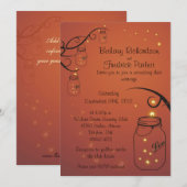 Mason Jar en Firefly Wedding Invitation Sinaasappe Kaart (Voorkant / Achterkant)