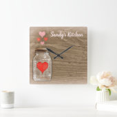 Mason Jar en Hearts Personalized Kitchen Clock Vierkante Klok (Huis)