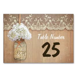 Mason Jar en Hydrangea rustieke tafel aantal kaart