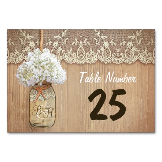 Mason Jar en Hydrangea rustieke tafel aantal kaart (Voorkant)