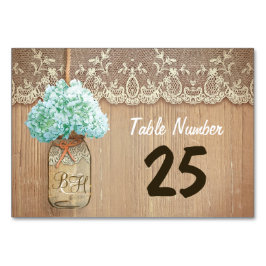 Mason Jar en Hydrangea rustieke tafel aantal kaart