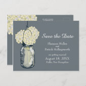 Mason Jar en Hydrangeas Bewaar de datum Aankondigingskaart (Voorkant / Achterkant)