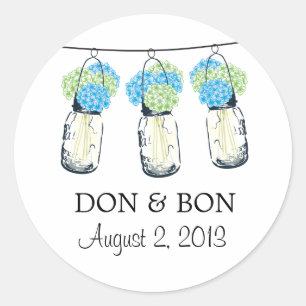 Mason Jar en Hydrangeas bruiloft Ronde Sticker