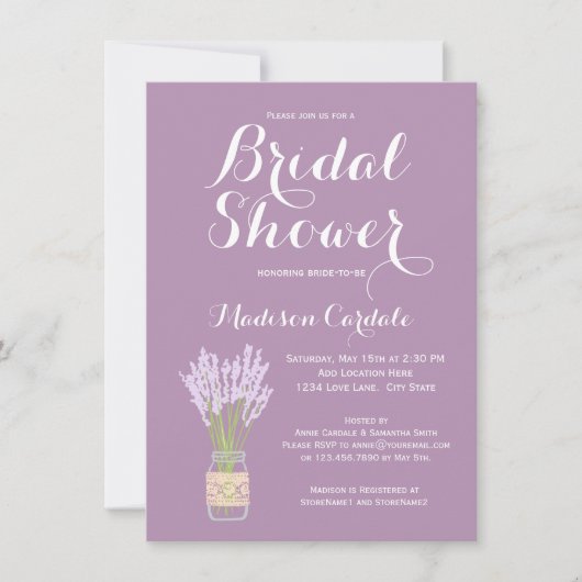 Mason Jar en Lavender Bridal Shower Invitations Kaart (Voorkant)
