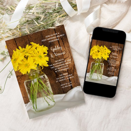 Mason Jar en Madeliefjes Landelijke Post Bruiloft  Kaart