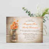 Mason jar en oranje bloemen huwelijksuitnodigingen kaart (Staand voorkant)