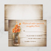 Mason jar en oranje bloemen trouw RSVP kaart (Voorkant / Achterkant)