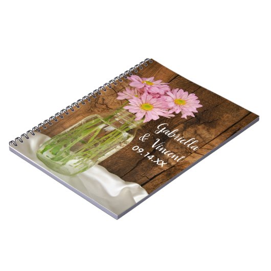 Mason Jar en Pink Daisies Barn Wedding Guest Book Notitieboek (Linkerzijde)