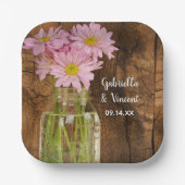 Mason Jar en Pink Daisies Country Barn Wedding Papieren Bordje (Voorkant)