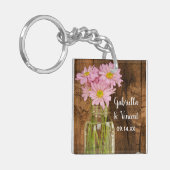 Mason Jar en Pink Daisies Country Barn Wedding Sleutelhanger (Voorkant Links)