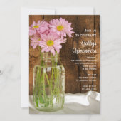Mason Jar en Pink Daisies Quinceañera Barn Party Kaart (Voorkant)