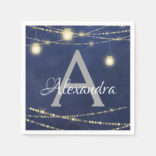 Mason Jar en String Lights Monogram Verjaardag Servet (Voorkant)