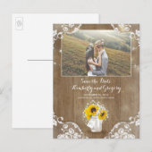 Mason Jar en Sunflower rustieke foto Bewaar de dat Aankondigingskaart (Voorkant / Achterkant)