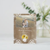 Mason Jar en Sunflower rustieke foto Bewaar de dat Aankondigingskaart (Staand voorkant)