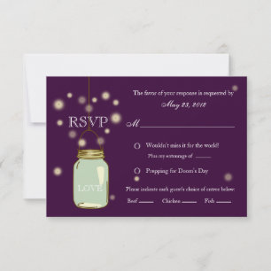 Mason Jar en vuurvliegjes Hart RSVP maaltijd optie Kaartje