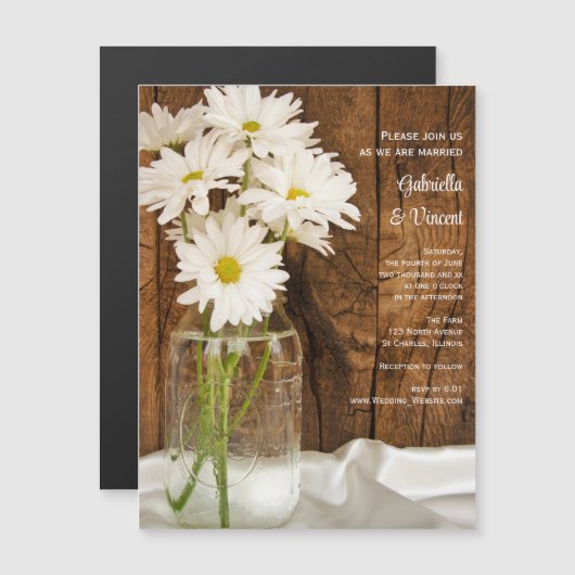 Mason Jar en White Daisies Barn Wedding Magnetische Uitnodiging (Voorkant / Achterkant)