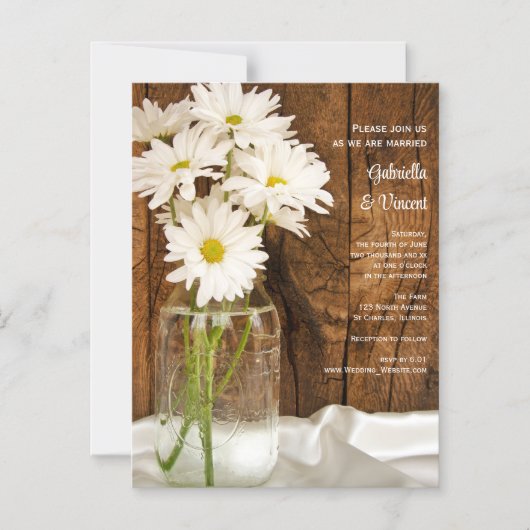 Mason Jar en White Daisies Barn Wedding Magnetische Uitnodiging (Voorkant)