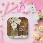 Mason Jar en White Daisies Barn Wedding Papieren Bordje (Feest)