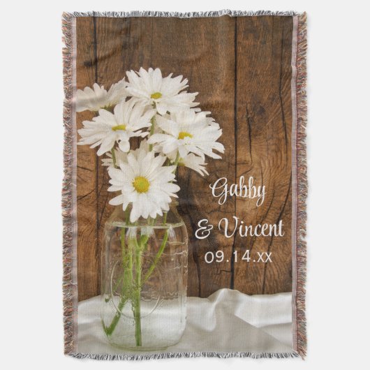 Mason Jar en White Daisies Country Barn Wedding Deken (Voorkant Verticaal)