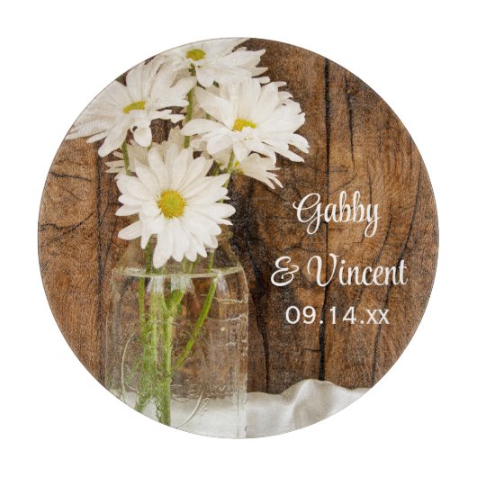 Mason Jar en White Daisies Country Barn Wedding Snijplank (Voorkant)