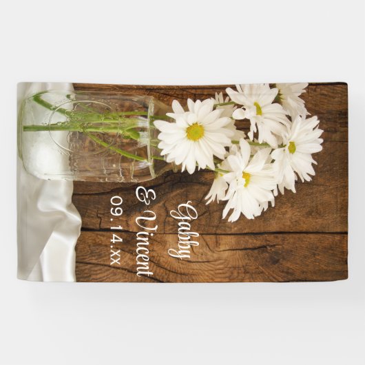 Mason Jar en White Daisies Country Barn Wedding Spandoek (Horizontaal)