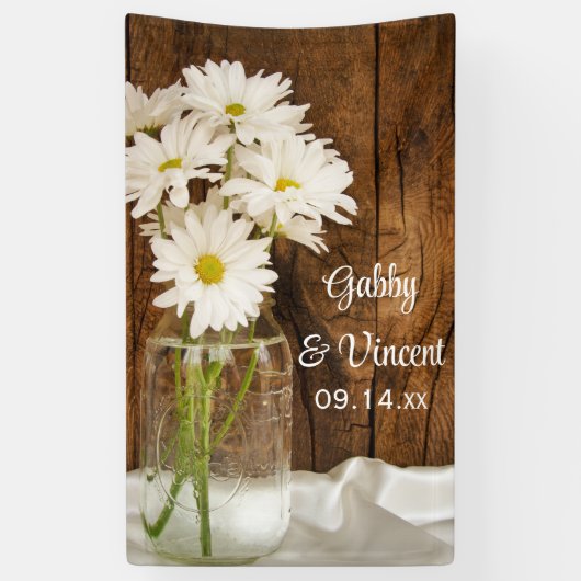 Mason Jar en White Daisies Country Barn Wedding Spandoek (Verticaal)