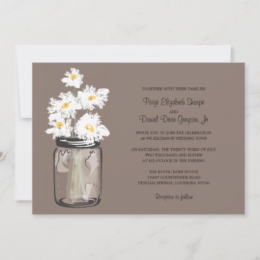 Mason Jar en White Daisies Wedding Kaart (Voorkant)