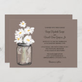Mason Jar en White Daisies Wedding Kaart (Voorkant / Achterkant)