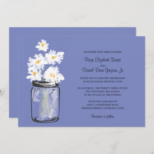 Mason Jar en White Daisies Wedding Kaart (Voorkant / Achterkant)