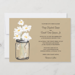 Mason Jar en White Daisies Wedding Kaart