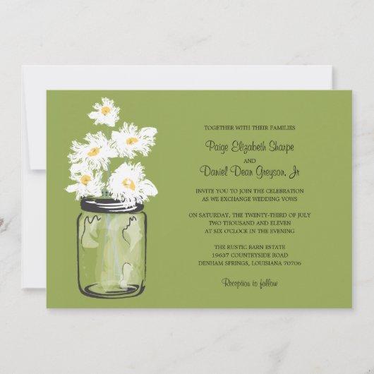 Mason Jar en White Daisies Wedding Kaart (Voorkant)