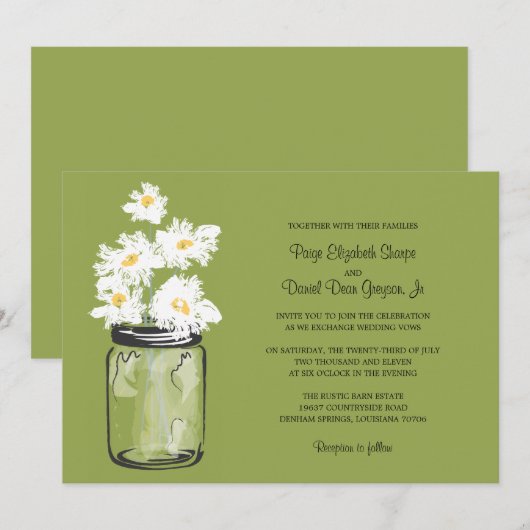 Mason Jar en White Daisies Wedding Kaart (Voorkant / Achterkant)
