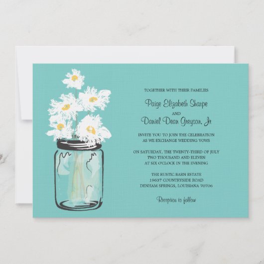 Mason Jar en White Daisies Wedding Kaart (Voorkant)