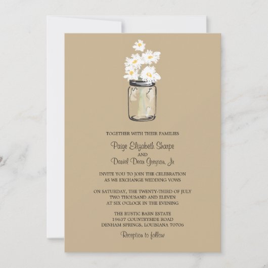 Mason Jar en White Daisies Wedding Kaart (Voorkant)