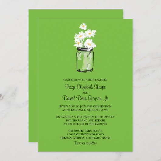 Mason Jar en White Daisies Wedding Kaart (Voorkant / Achterkant)