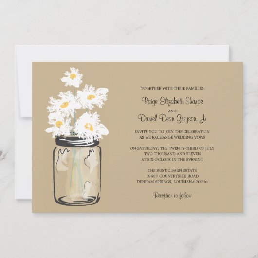 Mason Jar en White Daisies Wedding Kaart (Voorkant)