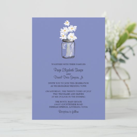 Mason Jar en White Daisies Wedding Kaart (Staand voorkant)