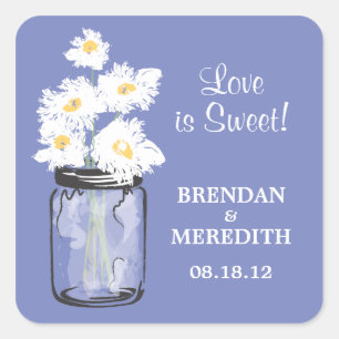 Mason Jar en White Daisies Wedding Vierkante Sticker