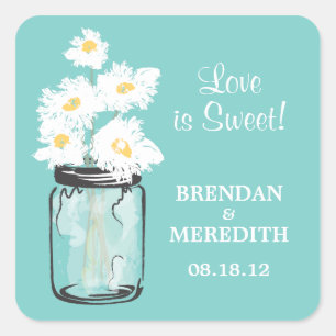 Mason Jar en White Daisies Wedding Vierkante Sticker