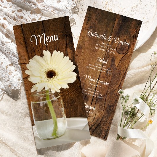 Mason Jar en White Daisy Barn Wedding Menu