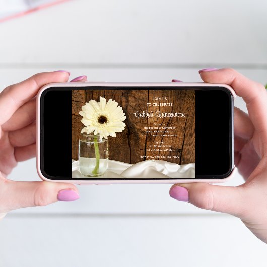 Mason Jar en White Daisy Quinceañera Uitnodiging