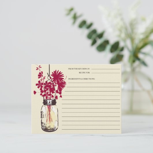 Mason Jar en Wildbloemen Recipe Kaart (Staand voorkant)