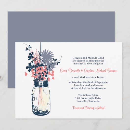 Mason Jar en wilde bloemen Kaart (Voorkant / Achterkant)