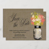 Mason Jar en Wilde Bloemen Save the Date (Voorkant / Achterkant)